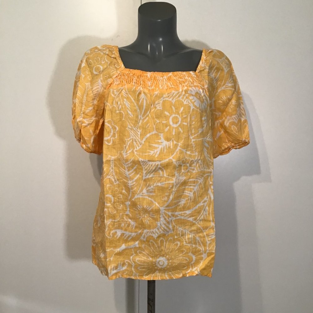 Talbots Square Neck Linen Top in Leafy Tropical Print Size M
